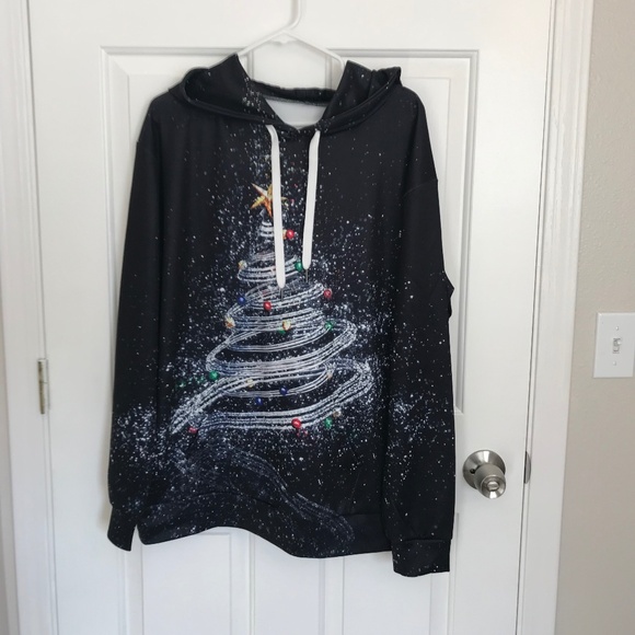 Holiday Christmas Tree Oversized Graphic Scuba Hoodie Sweatshirt Size XL - Picture 1 of 4